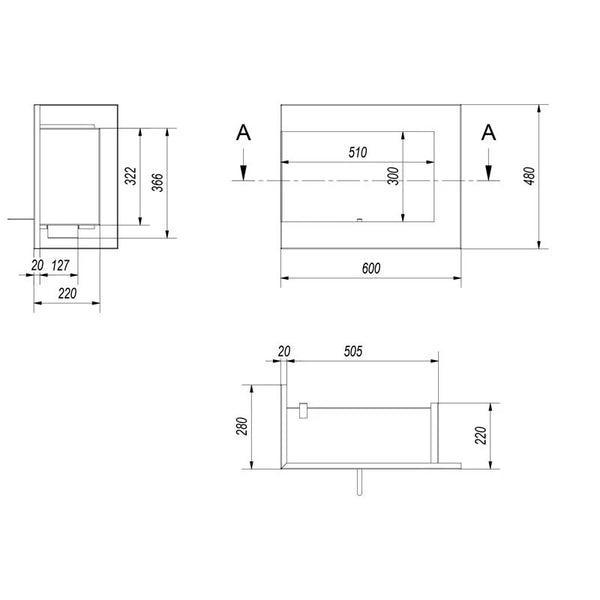 Rohový bio krb 60 cm (levý)