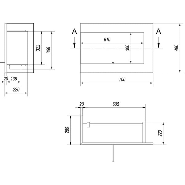 Rohový bio krb 70 cm (levý)