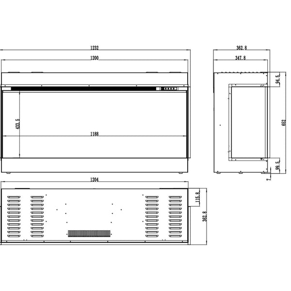 Superb 3D 120 cm vestavěný elektrický krb