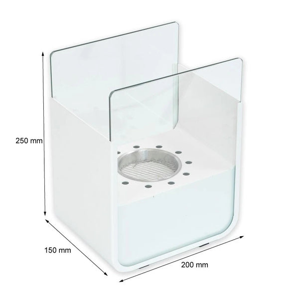 Bílý, malý biolihový krb v ocelové konstrukci