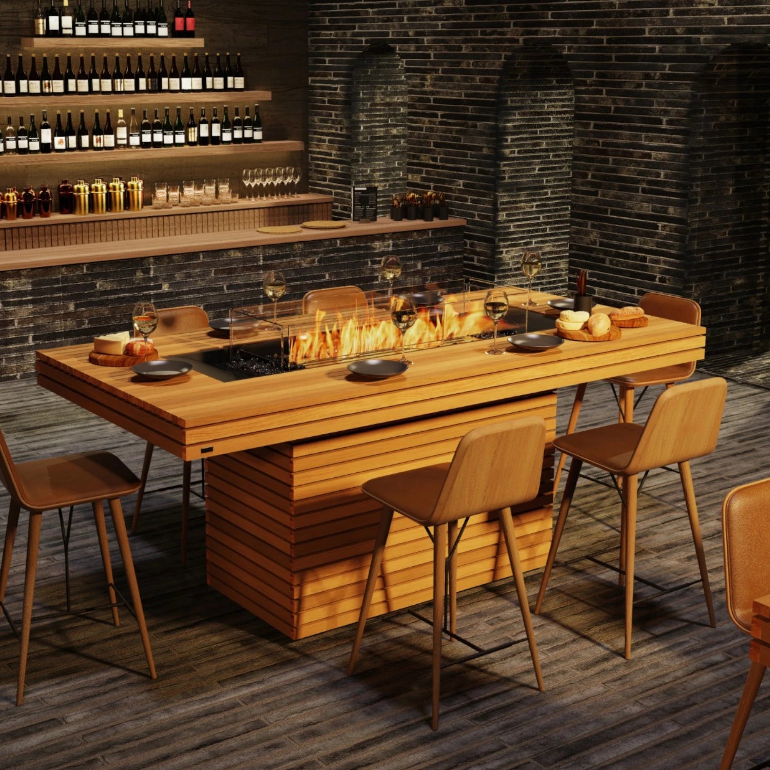 Gin 90 Bar - Teakový bioethanolový ohniště