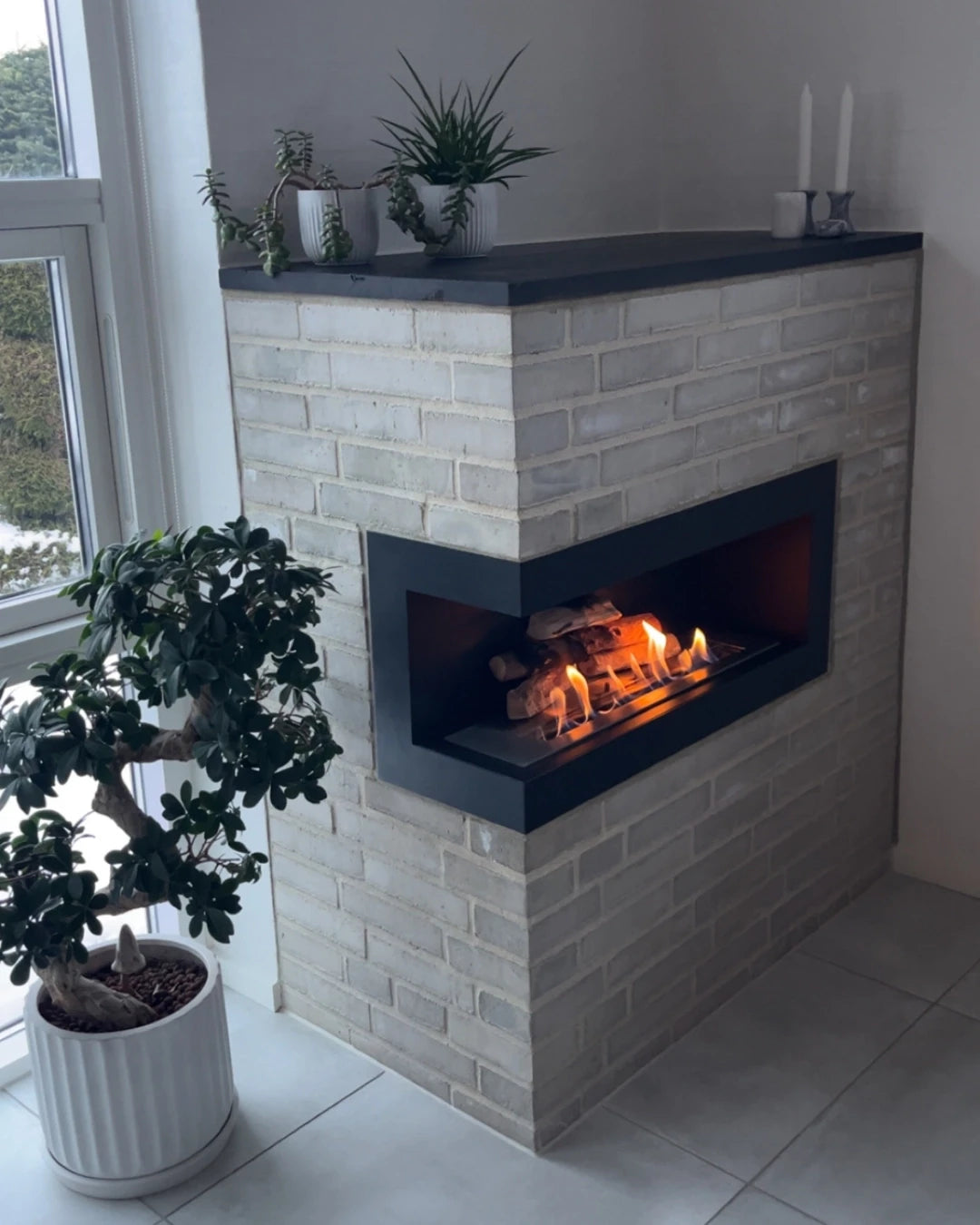 Rohový krb 85 cm – levý