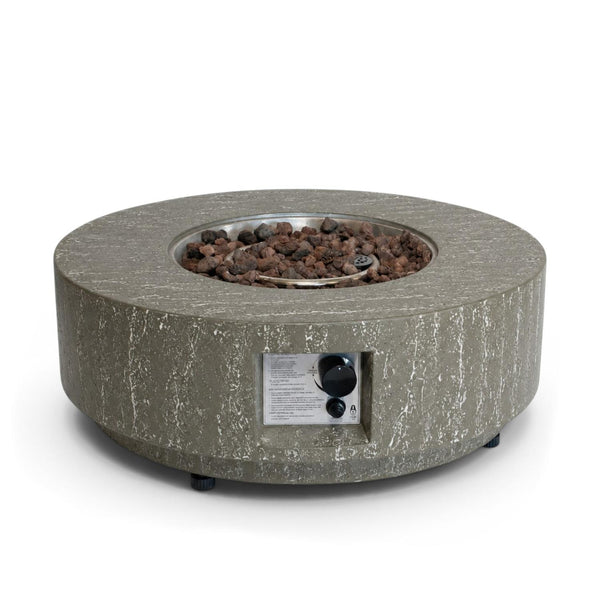Estate Round 76 Dark Travertine – Kulatý plynový ohnišťový stůl