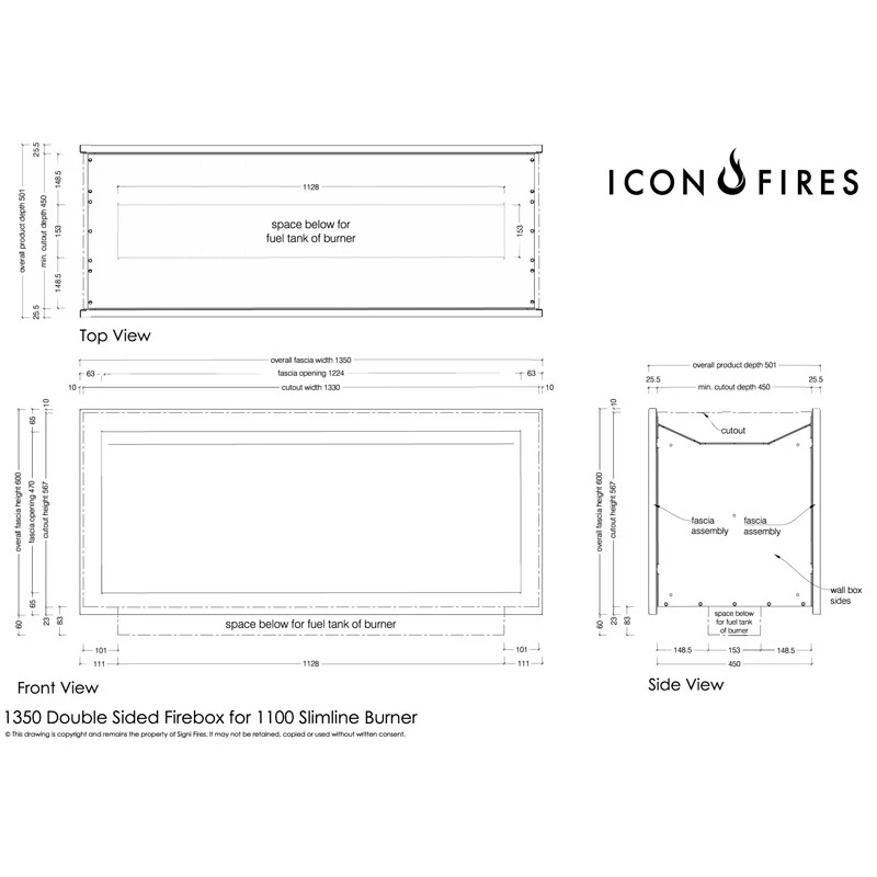 Icon Slimline Firebox SFBDS1350 - ocel