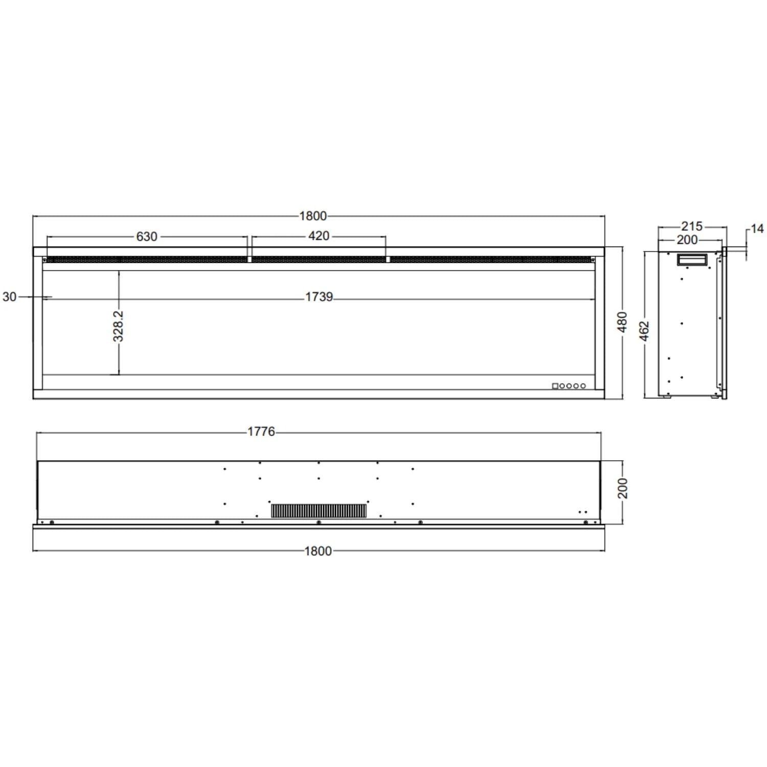 Royal Pro nástěnný elektrický krb – černý – 180 cm