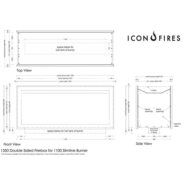 Icon Slimline Firebox SFBDS1350 - ocel