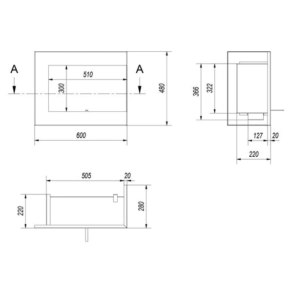Rohový bio krb 60 cm (pravý)