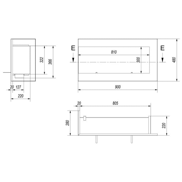 Rohový bio krb 90 cm (levý)