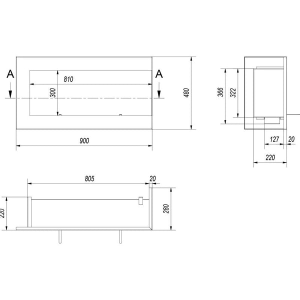 Rohový bio krb 90 cm (pravý)