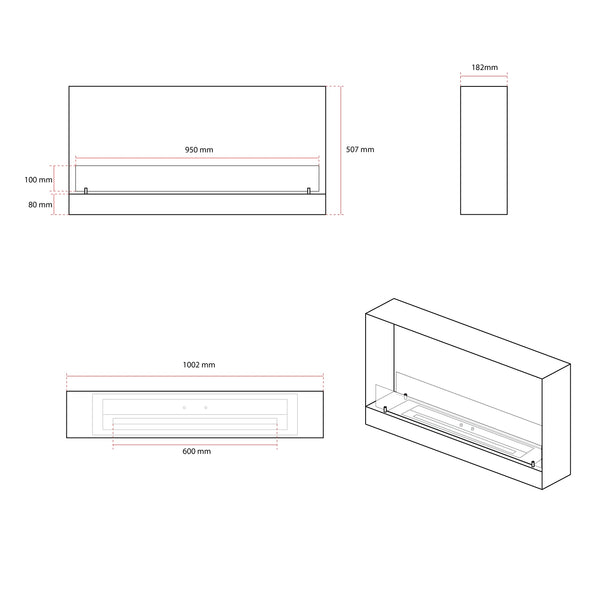 100 cm vestavěný průhledový bio krb