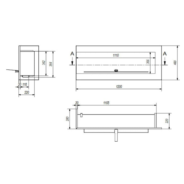 Rohový bio krb 120 cm (levý)