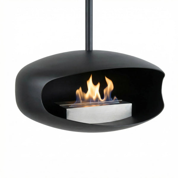 Black UFO-50 Hein & Haugaard handcrafted ceiling-mounted fireplace
