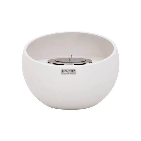 FIRENZE bioethanol fireplace – small round model in white fiber concrete with glass insert