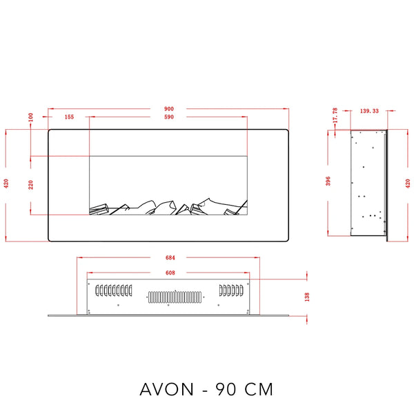 Albion 90 cm nástěnný elektrický krb – černý