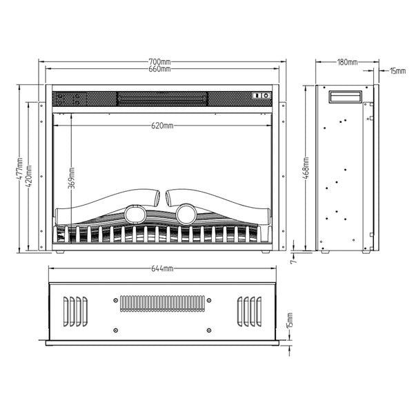 LED Classic elektrický krb vestavěný - 67 cm