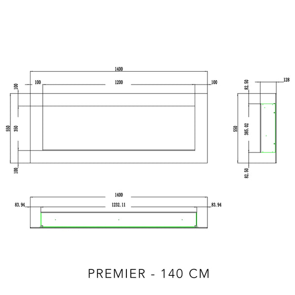 Pride 140 cm elektrický nástěnný krb – černý