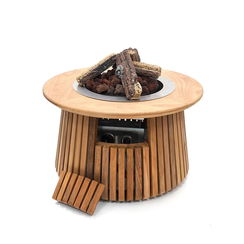 Lagune Round 60 Teak – kulatý plynový stůl s ohništěm