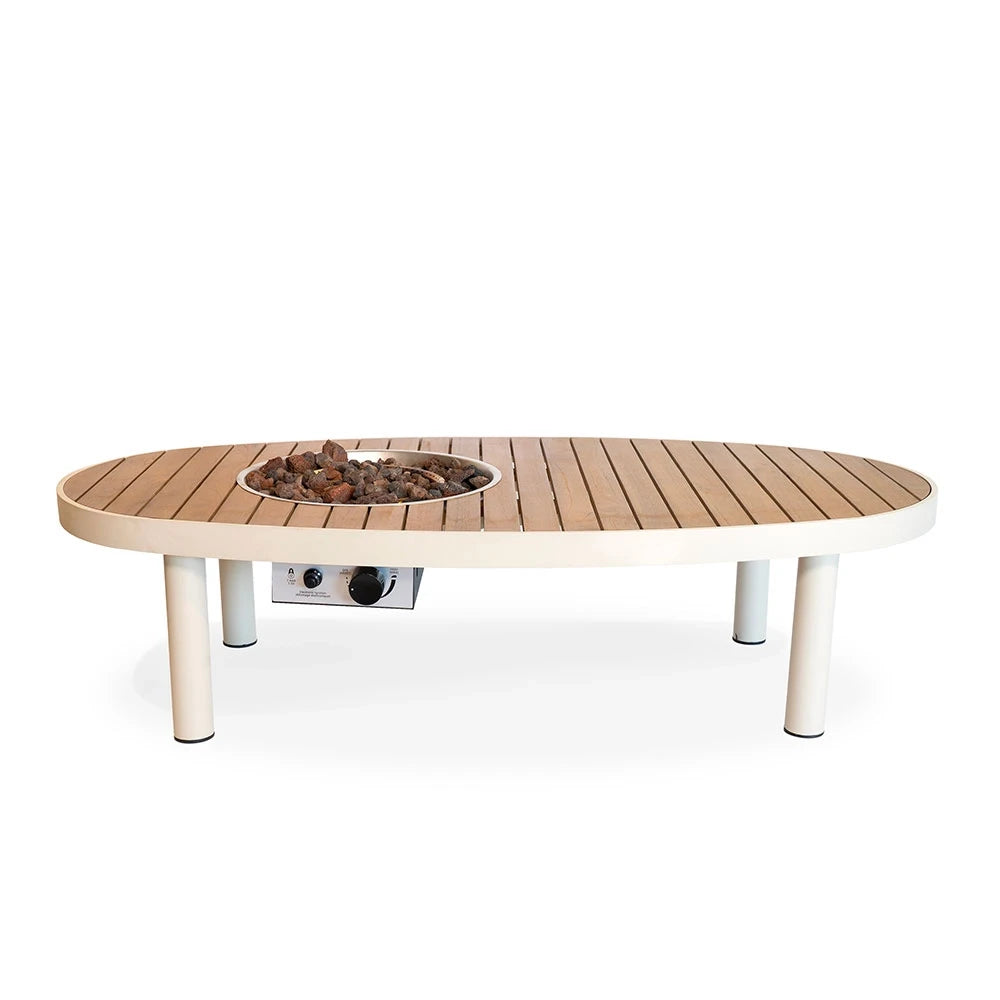 Riviera 140 Oyster Beige – oválný plynový stůl s ohništěm