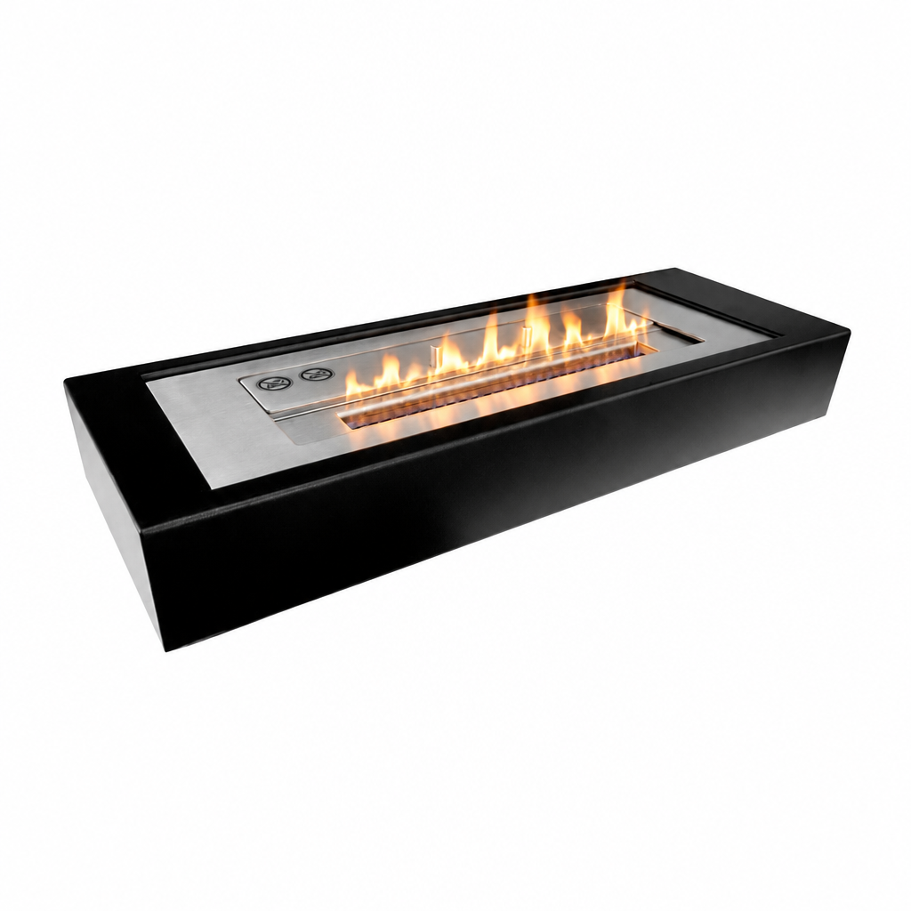 ScandiFlames 57.4 cm bioethanol burner insert, lit flame, studio view
