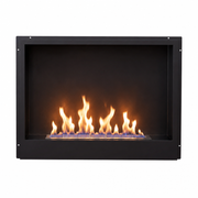 Surtur 23-inch black bioethanol fireplace insert, front-facing studio shot with lit flame