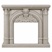 Embla freestanding polystone fireplace surround, front view, empty opening, insert sold separately