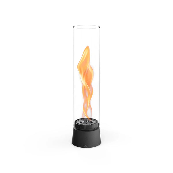 Höfats SPIN Air 900 matte black tabletop fireplace with high cylindrical glass and rotating flame