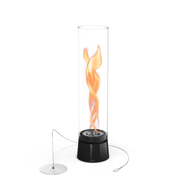 Höfats SPIN Air 1200 - Black tabletop bioethanol fireplace with tall cylindrical glass.
