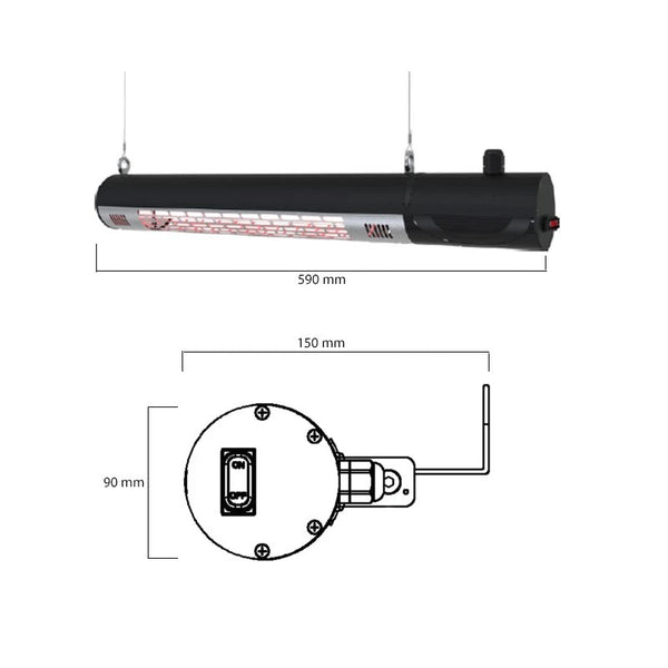 Terasový ohřívač nástěnný 1500 W, černý ovladač
