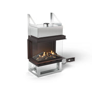 Planika Sono Three-Sided bioethanol fireplace with three glass sides and black finish on white background
