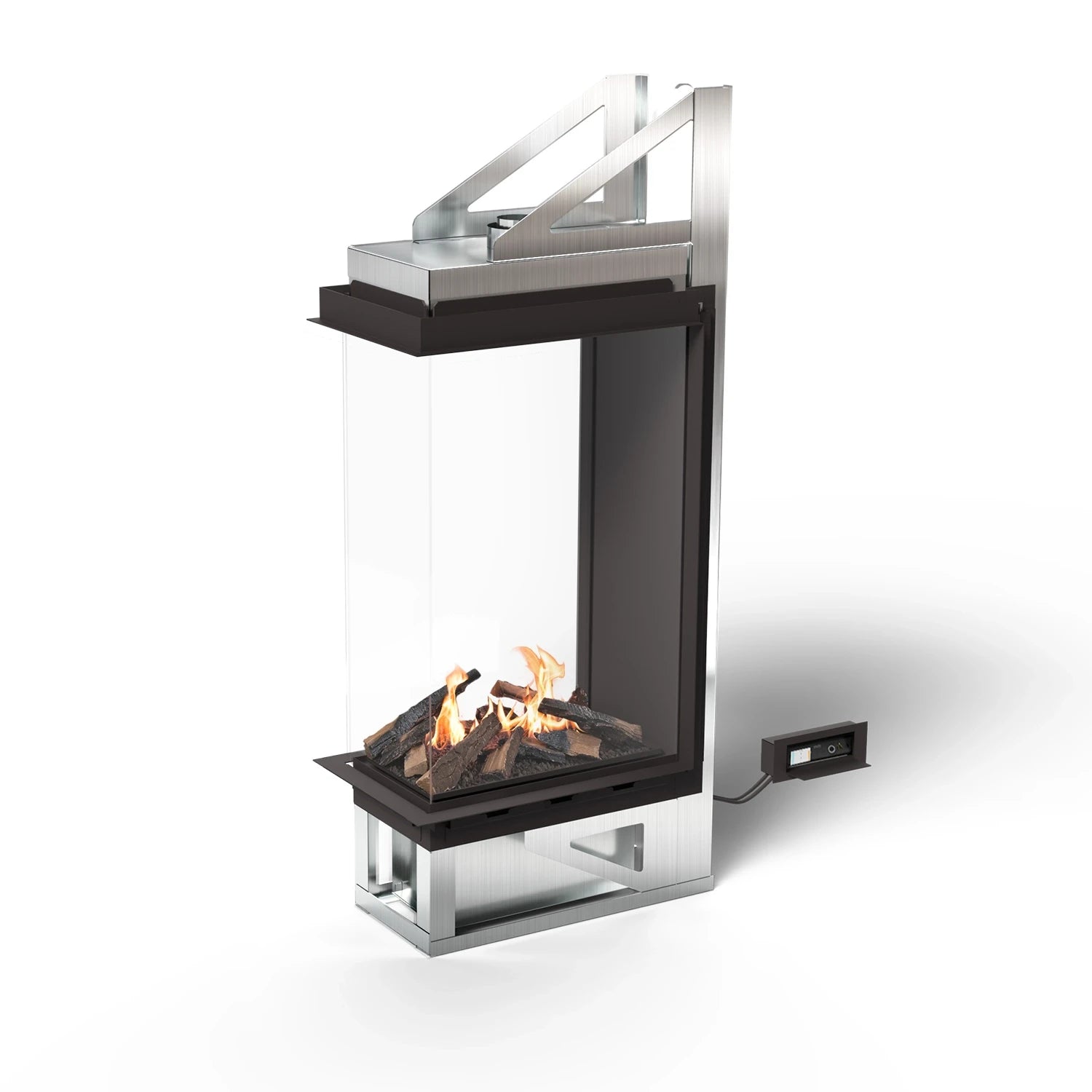Planika Vitro Room Divider three-sided glass bioethanol fireplace with black finish on white background
