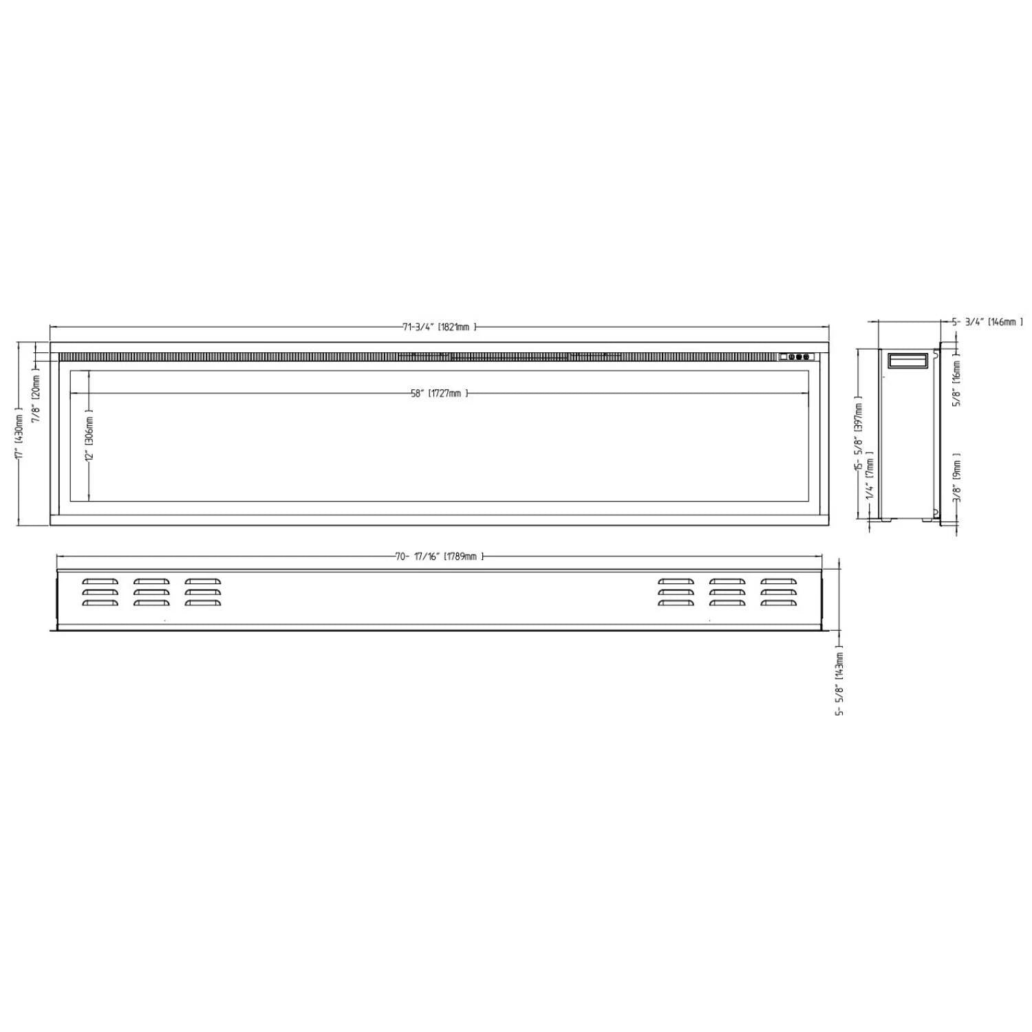 Royal elektrický krb 72" – 182 cm nástěnný krb