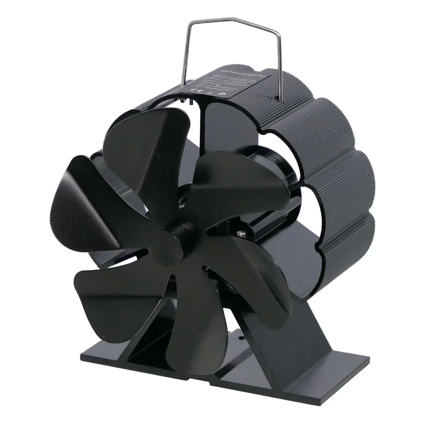 Černý ventilátor na kamna poháněný teplem – 6 lopatek | ocel