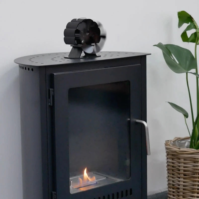Černý ventilátor na kamna poháněný teplem – 6 lopatek | ocel