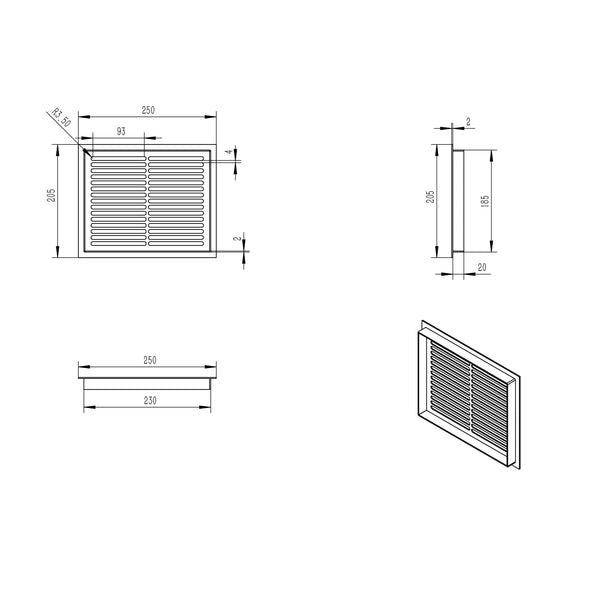 Ventilační mřížka bílá - 25x20,5 cm - 210 cm²