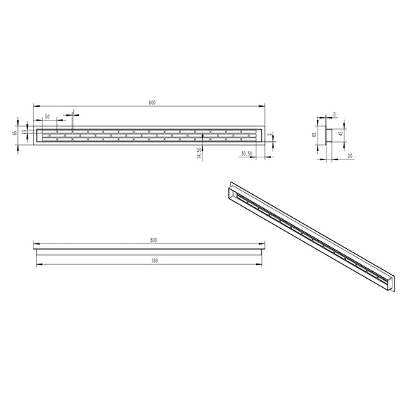 Ventilační mřížka černá - 80x6,5 cm - 210 cm²